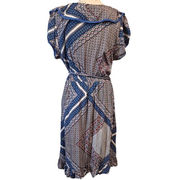 Papillon Patchwork Midi Dress Lg Wrap Ruffles Dark Cottagecore Fall Autumn Boho - Picture 3 of 10